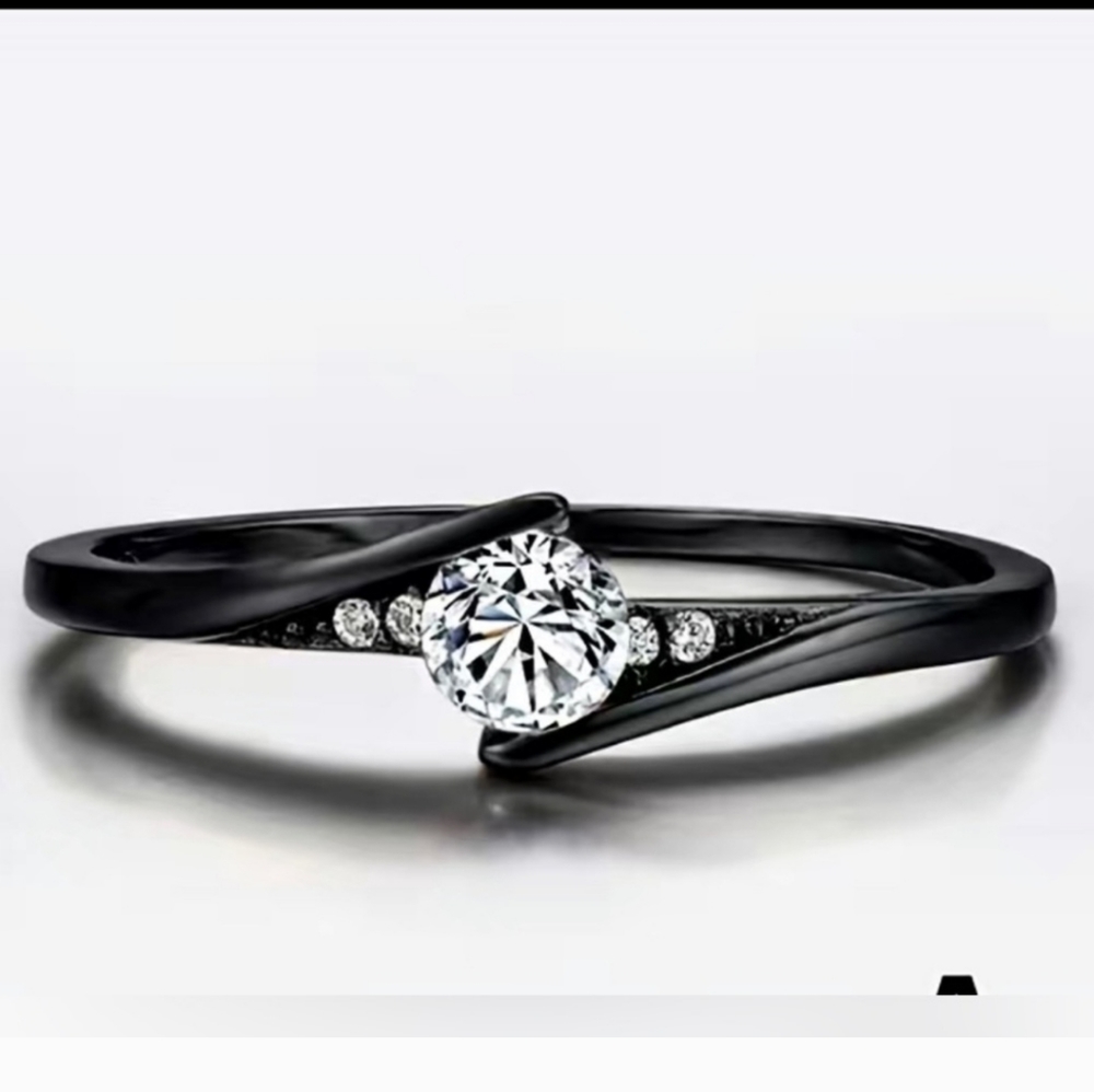 Black Ring w/ Inlaid Zircon Stone